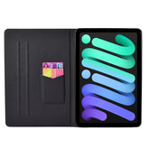 Estuche de cuero con tapa horizontal con dibujo en color, soporte, ranura para tarjetas y función de suspensión/activación, para iPad mini 2024/mini 6